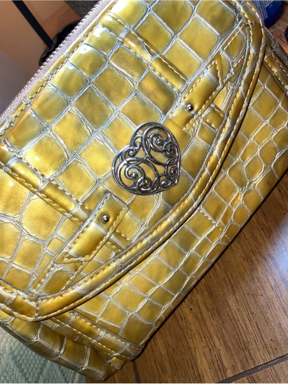 Brighton Yellow-Gold Crocodile Patent Leather Crossbody
